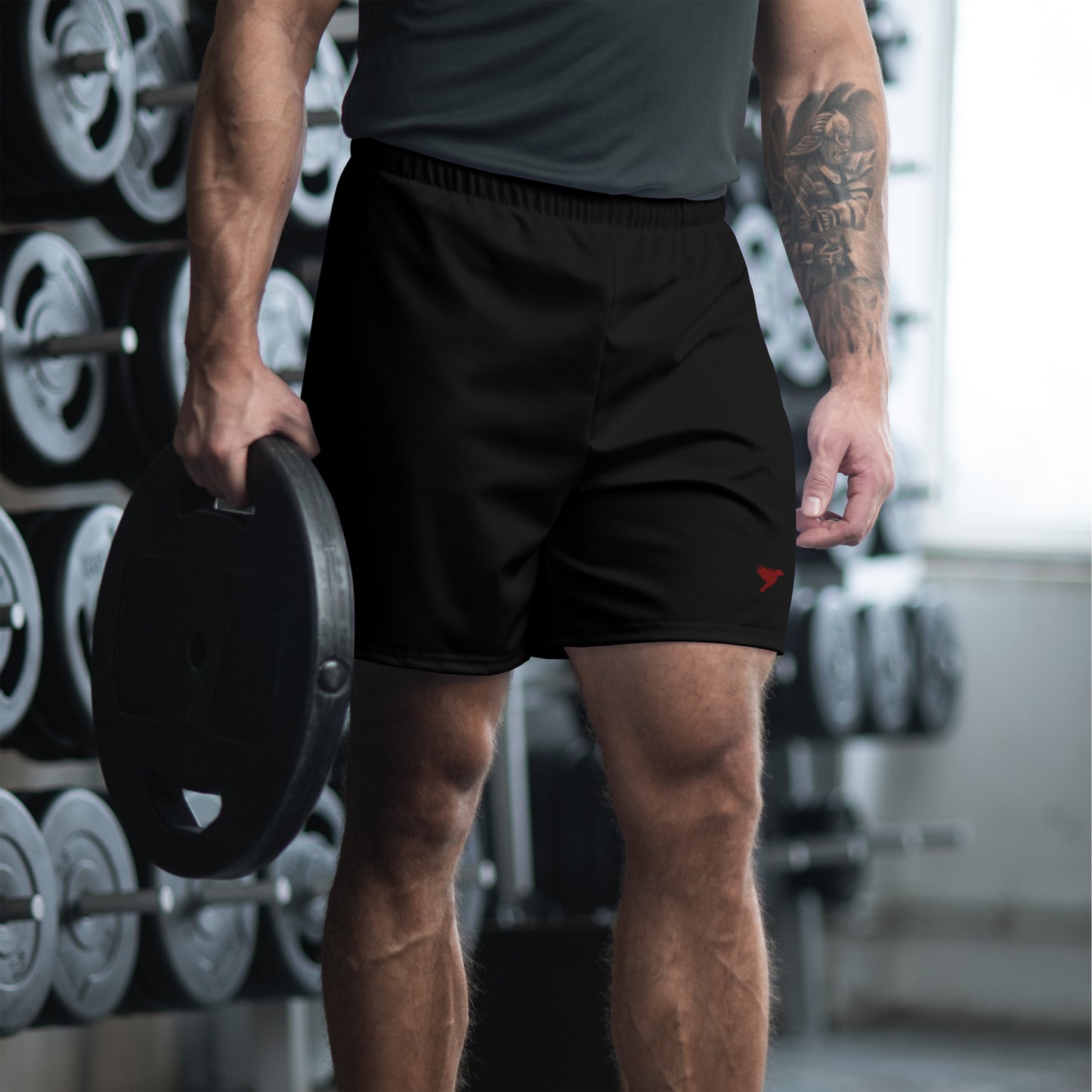 Mens Athletic Shorts - Black with Dark Red Kookaburra logo