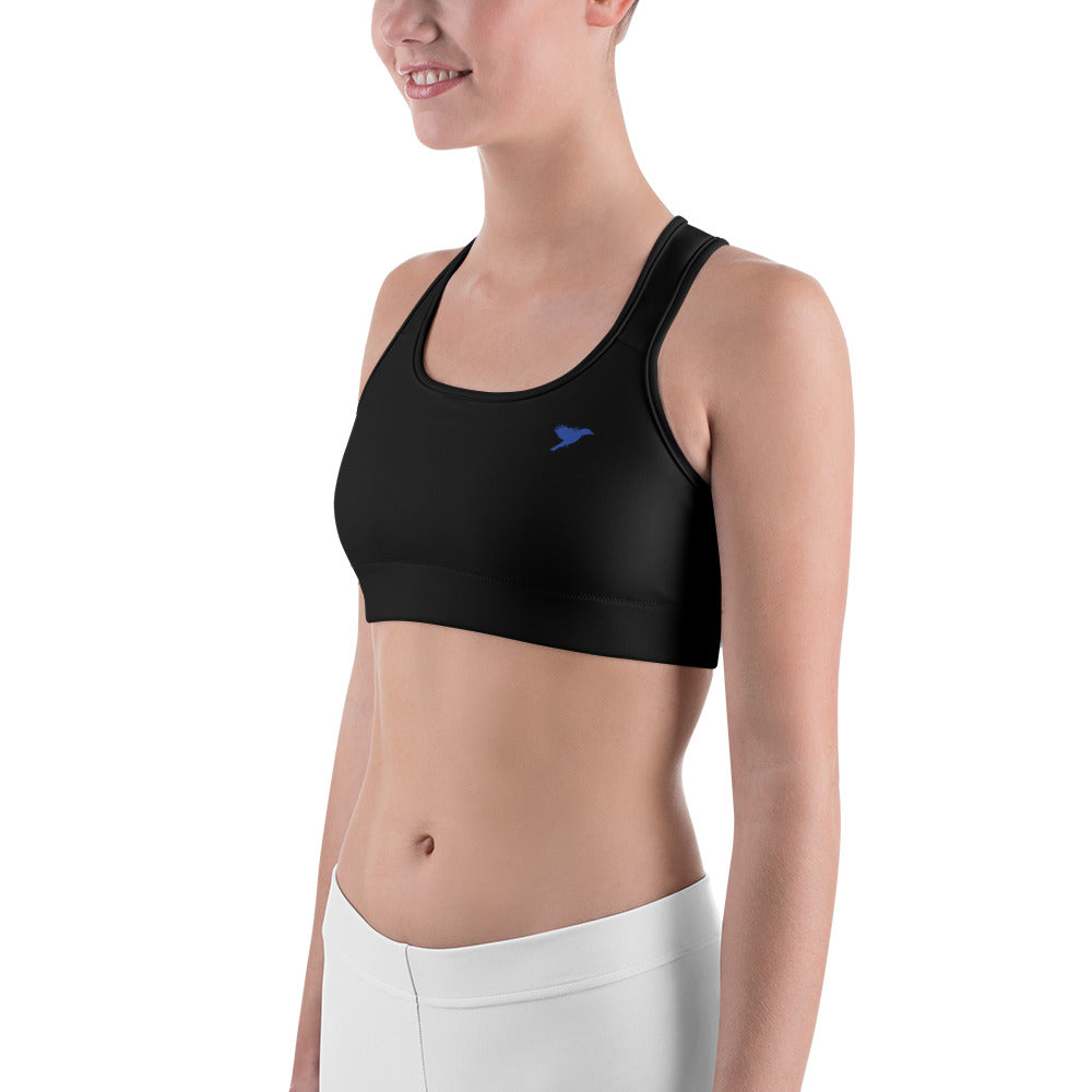 Womens Sports bra - Black with Blue kookaburra logo