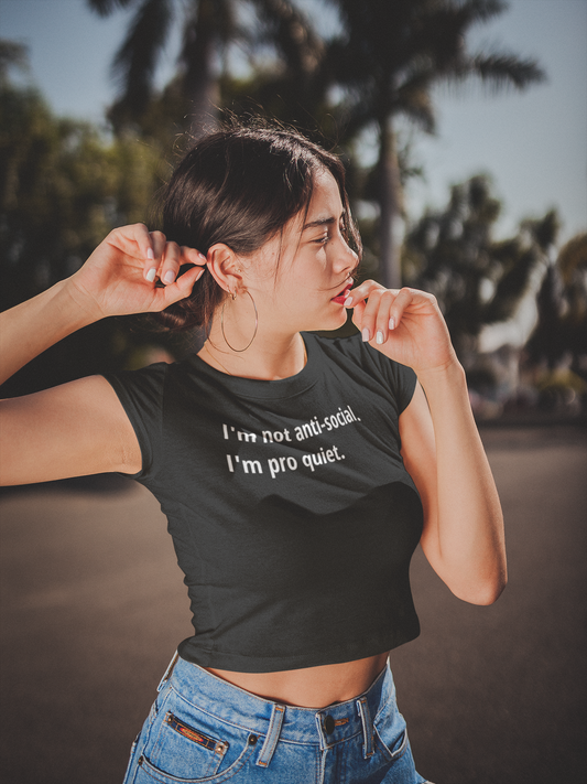 Pro Quiet - White Text - Womens Crop Tee