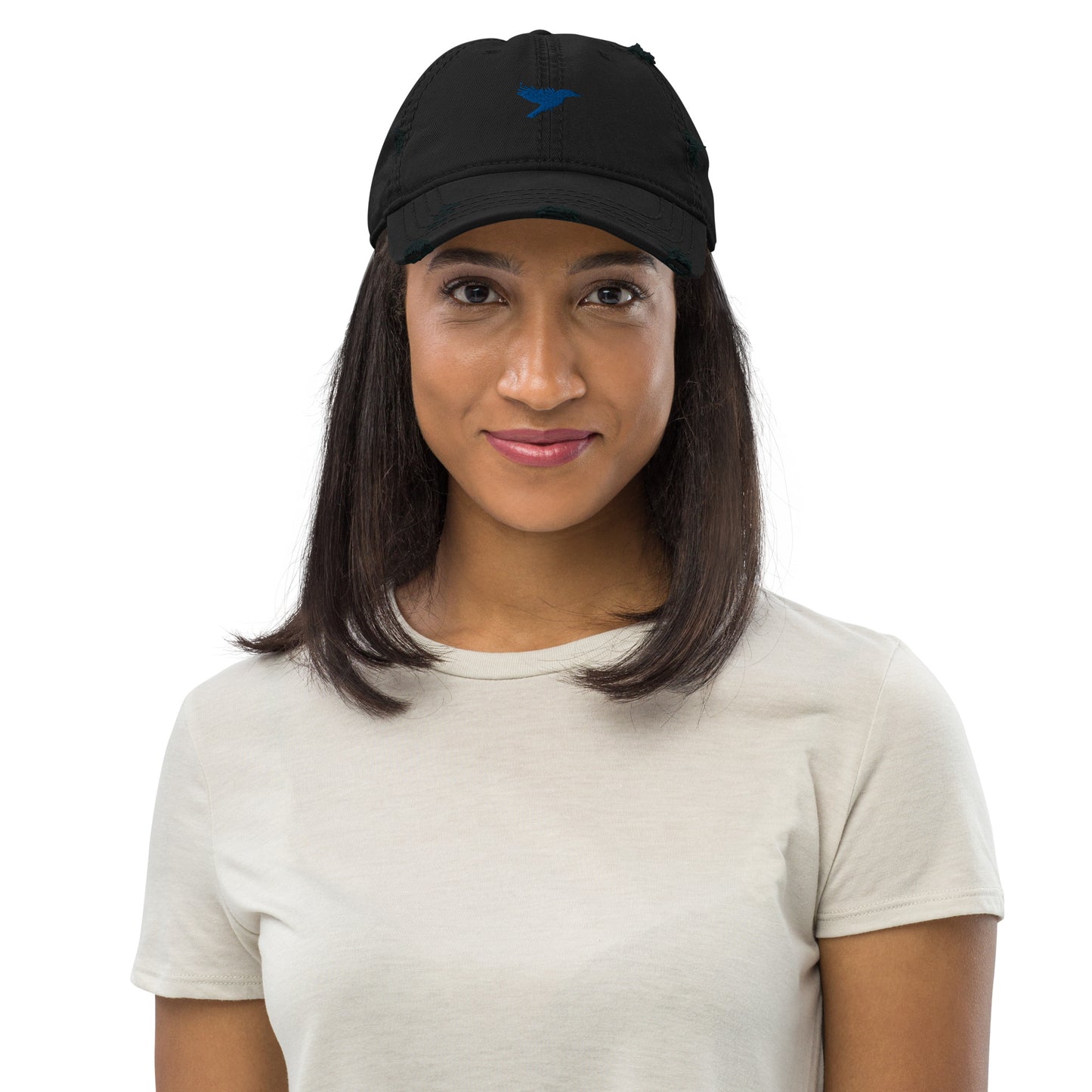 Sports Cap - Black with Blue kookaburra logo - Distressed look