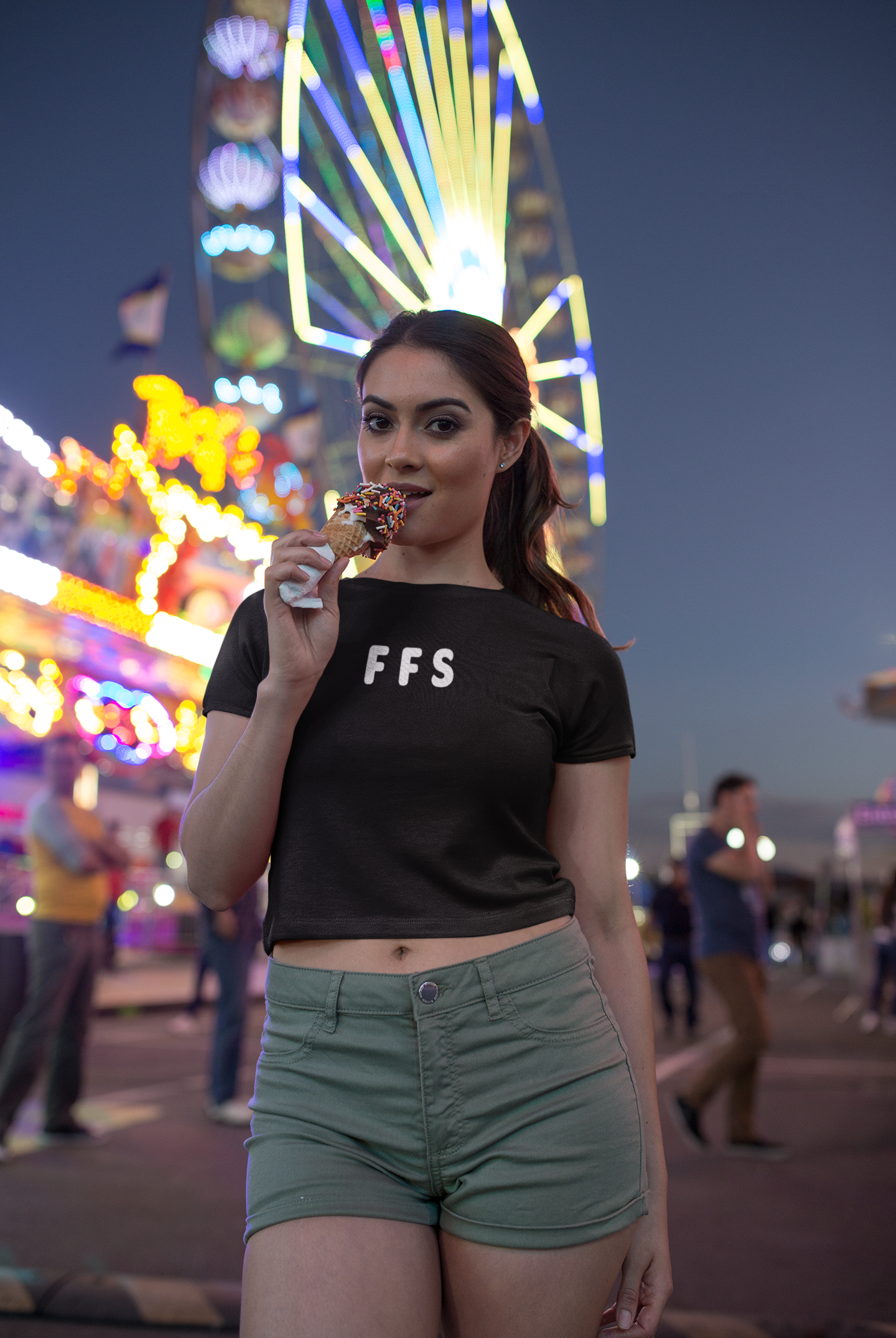 FFS - White Text - Womens Crop Tee