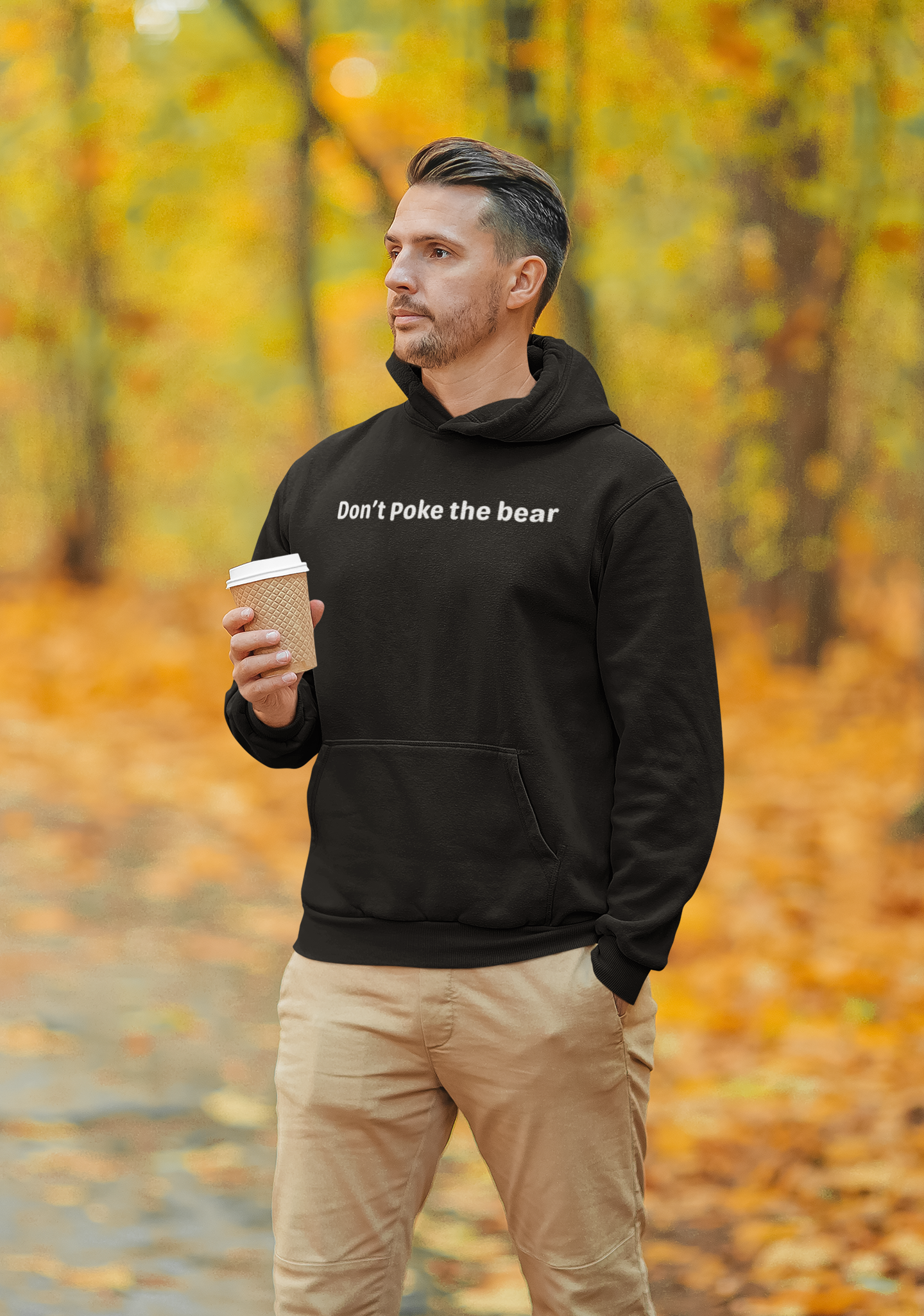 Don't Poke the bear - White text - Mens Hoodie