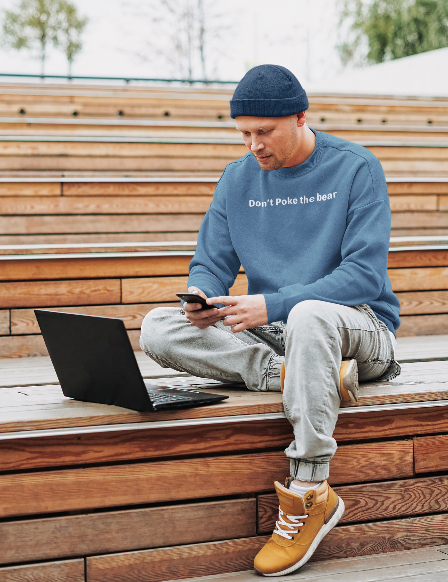 Don't poke the bear - White Text - Mens Sweatshirt