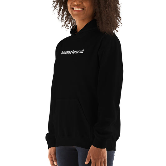 Outcomes focused - White text - Womens Hoodie