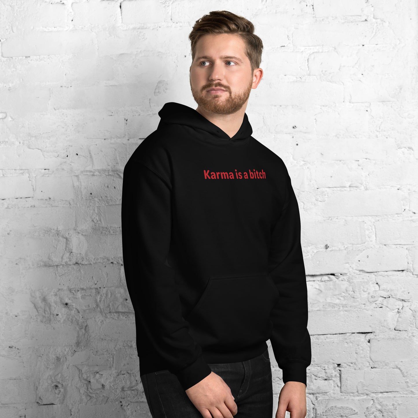 Karma is a bitch - Red Text - Mens Hoodie