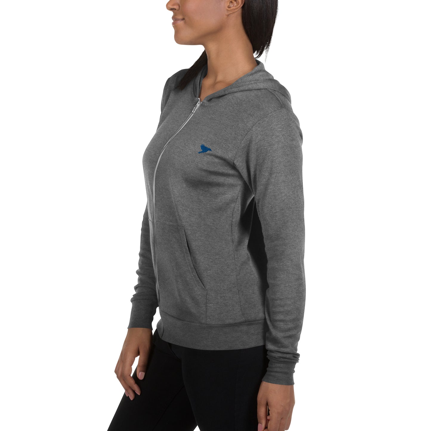 Womens Lightweight zip hoodie - Grey with blue kookaburra logo