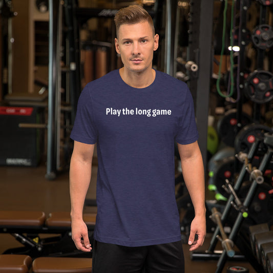 Play the long game - White Text - Mens T-Shirt