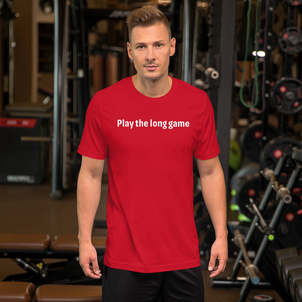 Play the long game - White Text - Mens T-Shirt