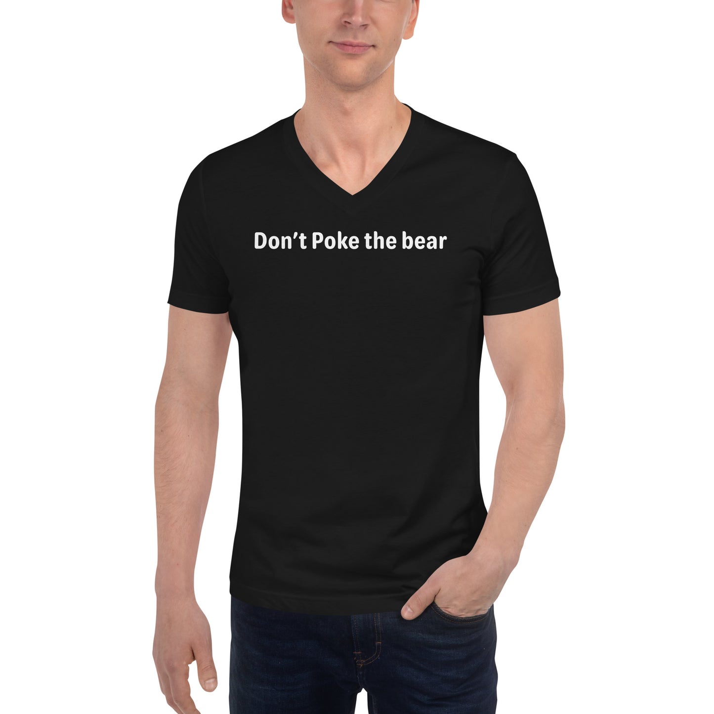 Don't poke the bear - White Text - Mens V-Neck T-Shirt