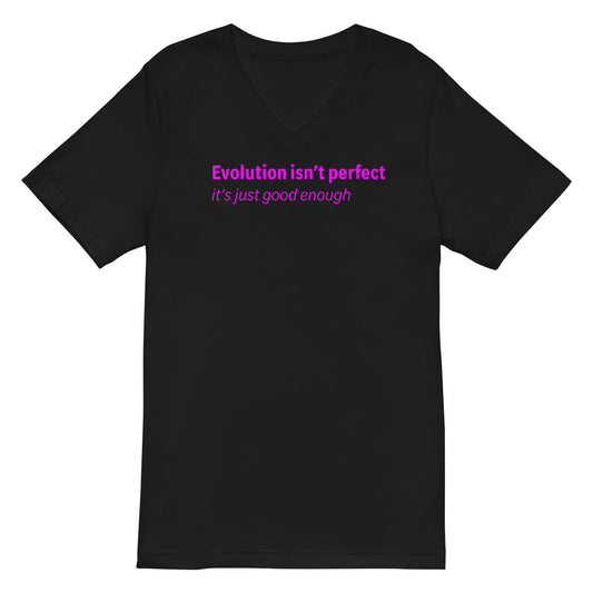 Evolution isn't perfect - Magenta Text - Mens V-Neck T-Shirt