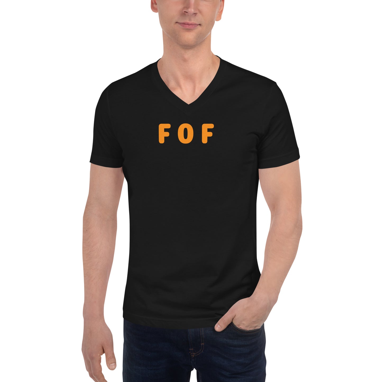 FOF - Orange Text - Mens V-Neck T-Shirt