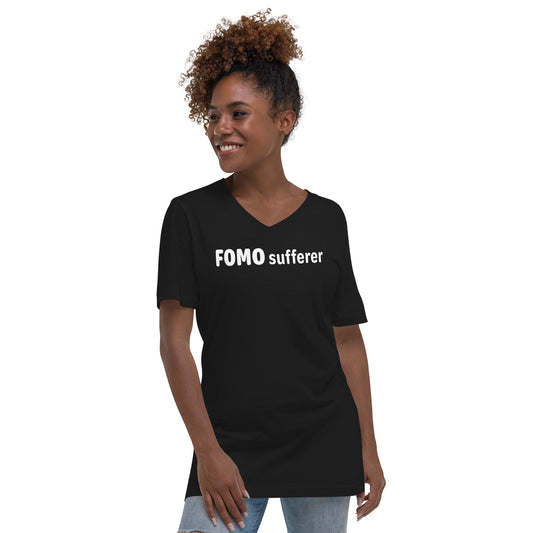 FOMO sufferer - White text - Womens V-Neck T-Shirt