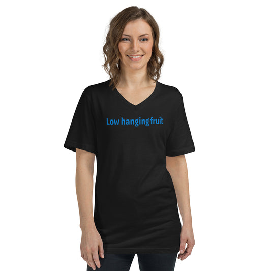 Low Hanging Fruit - Blue text - Womens V-Neck T-Shirt