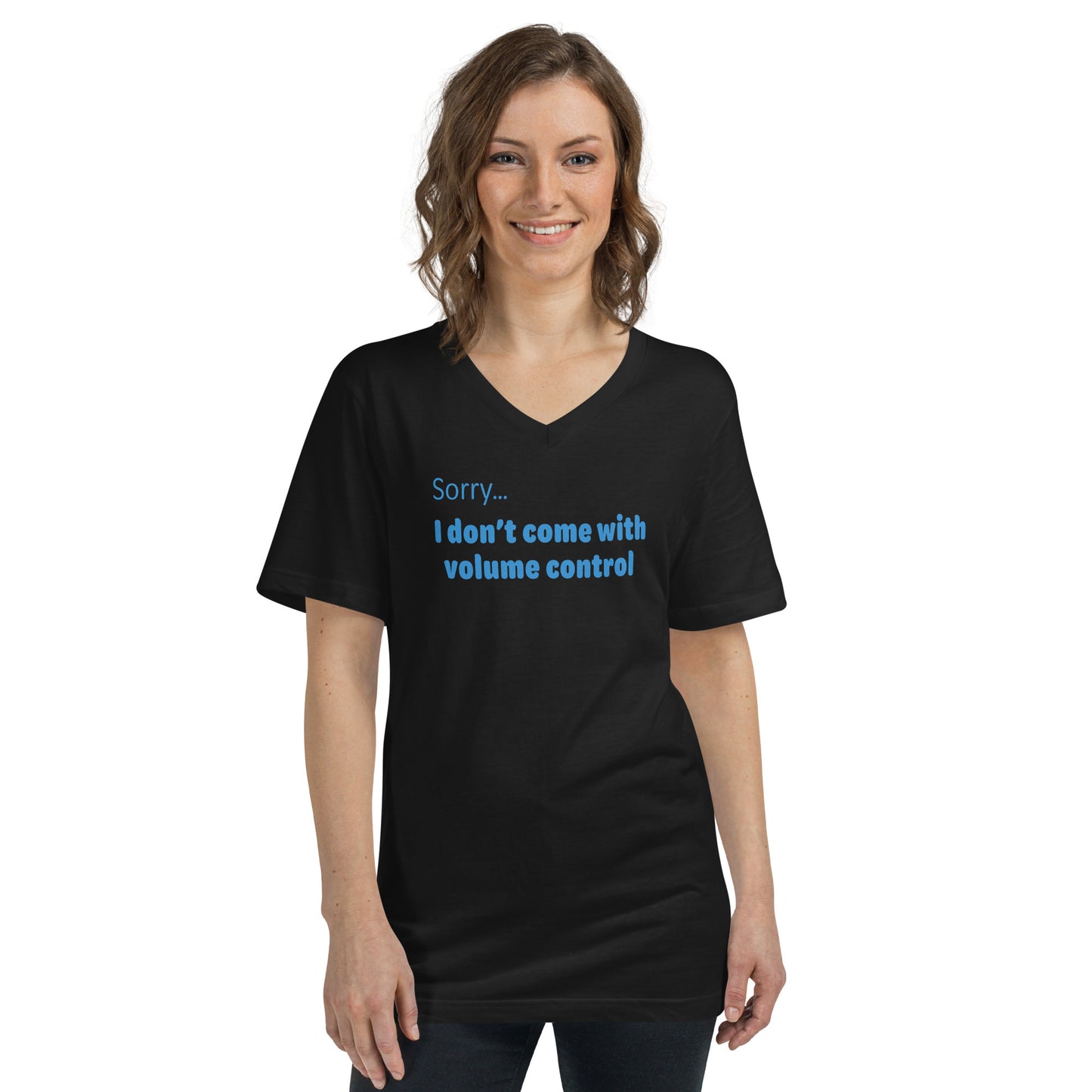 Volume control - Blue text - Womens V-Neck T-Shirt