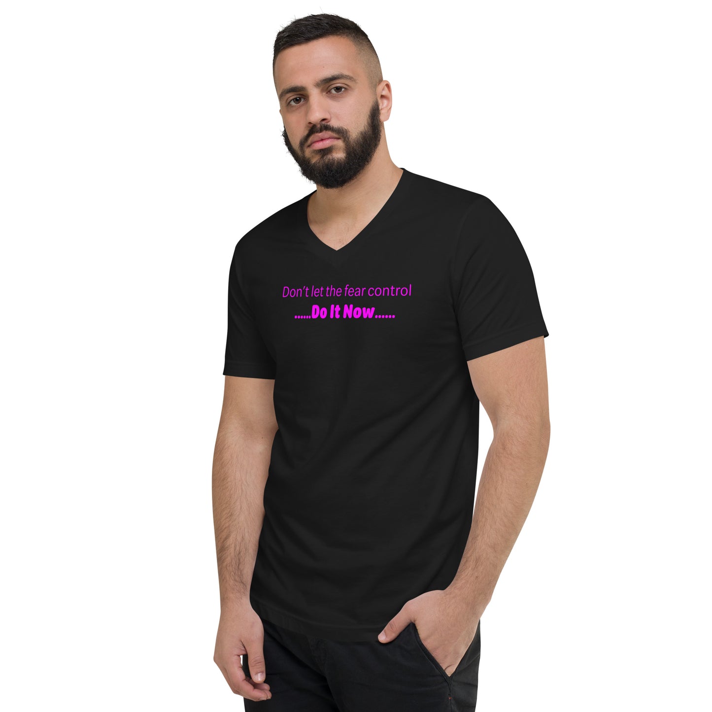 Fear - Magenta Text - Mens V-Neck T-Shirt