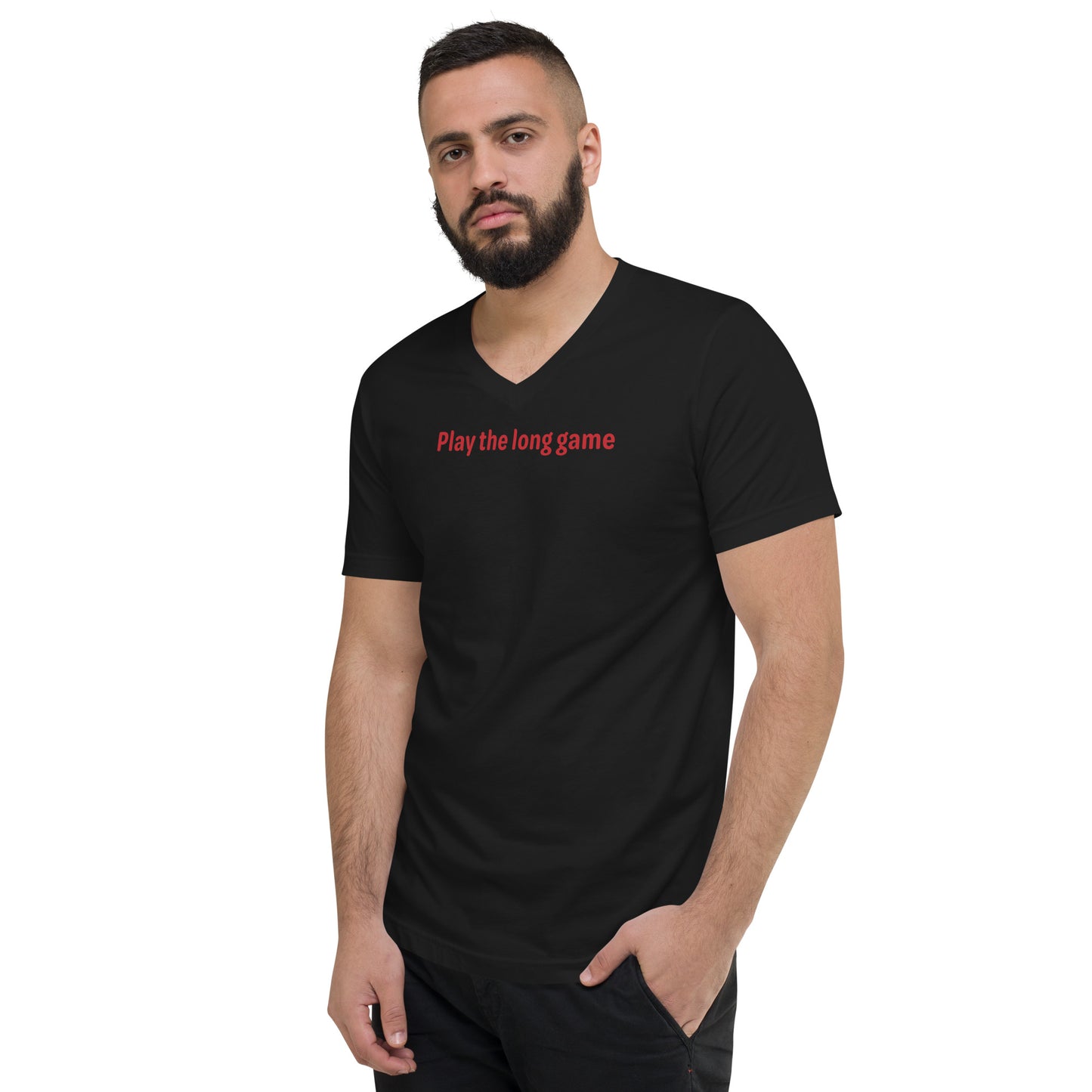 Play the long game - Red Text - Mens V-Neck T-Shirt