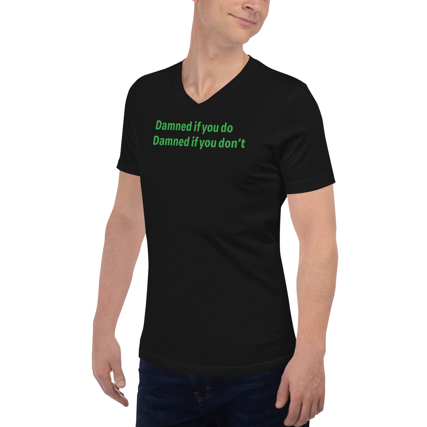 Damned - Green Text - Mens V-Neck T-Shirt