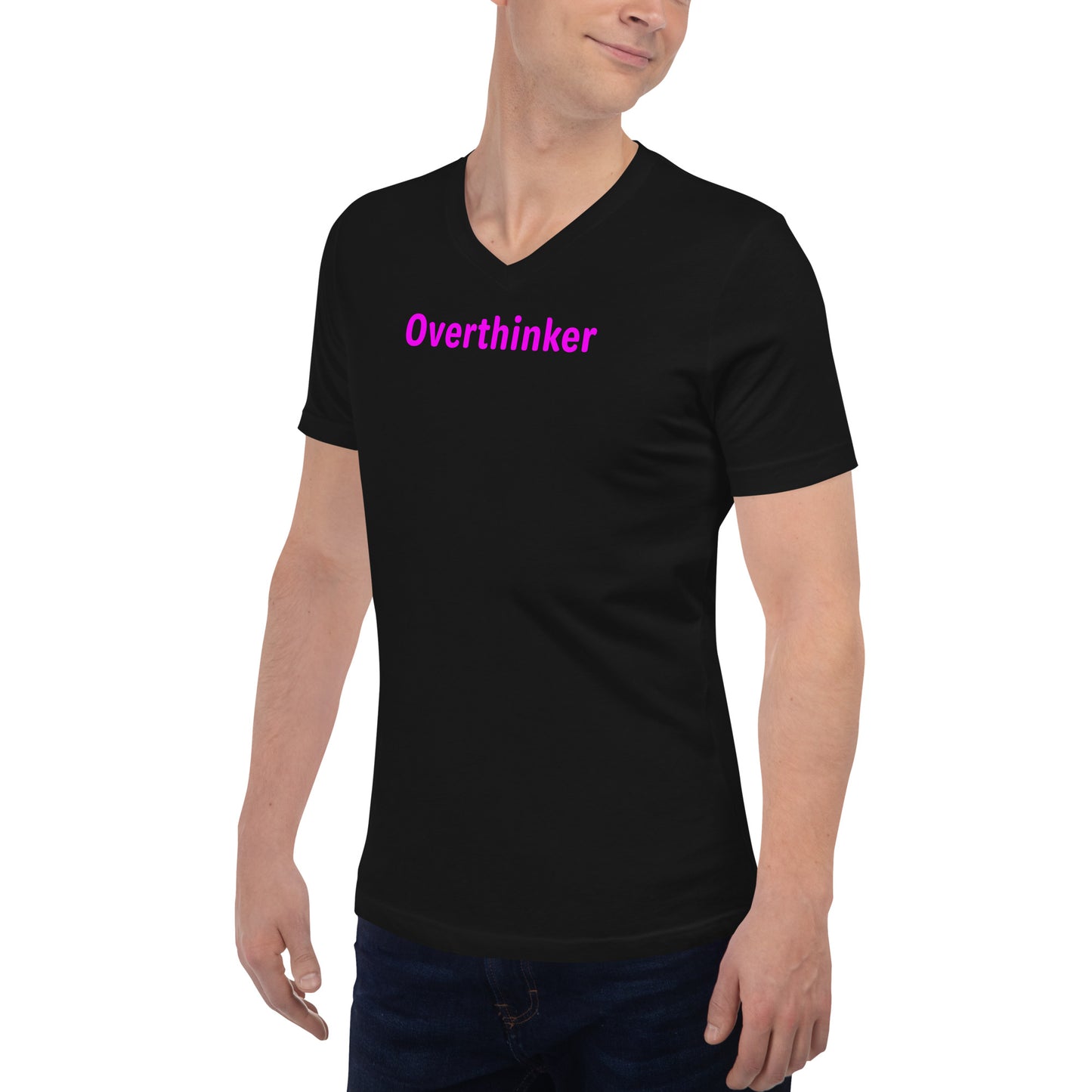 Overthinker - Magenta Text - Mens V-Neck T-Shirt