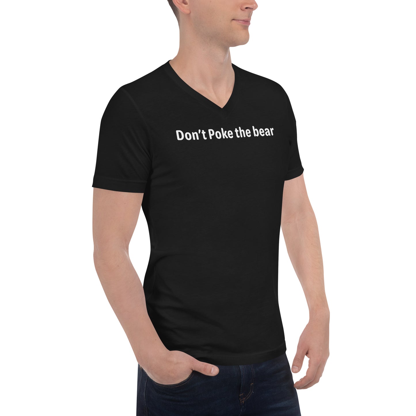 Don't poke the bear - White Text - Mens V-Neck T-Shirt