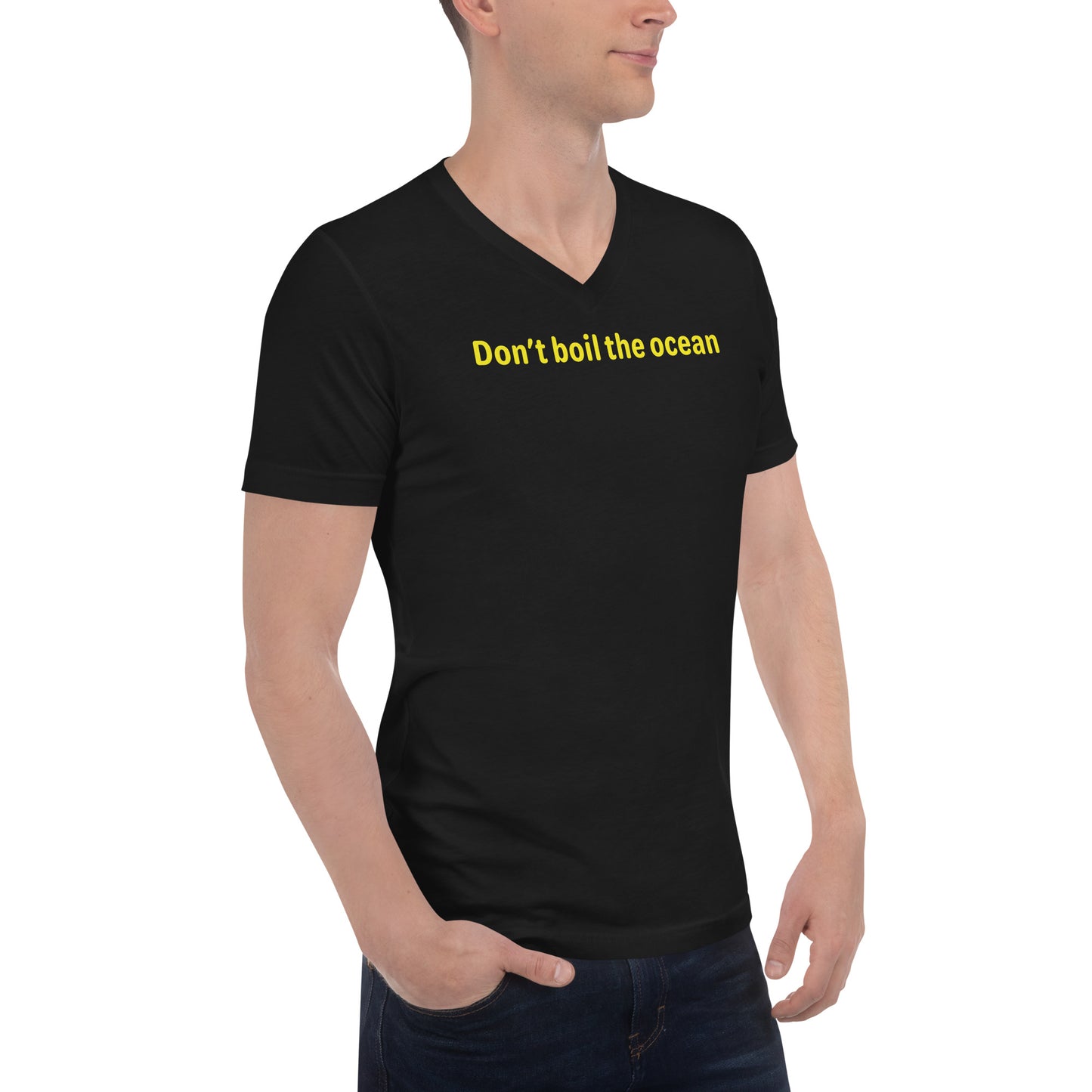 Don't boil the ocean - Yellow Text - Mens V-Neck T-Shirt