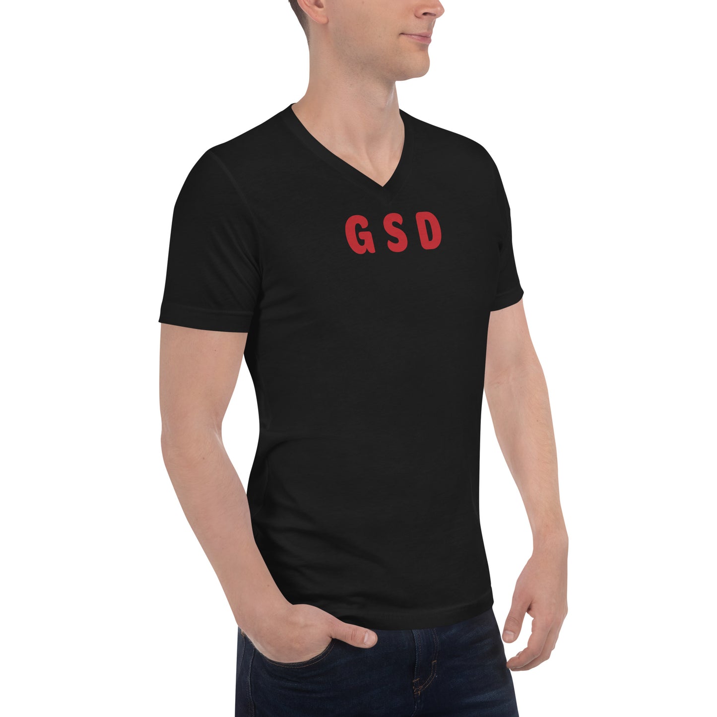 GSD - Red Text - Mens V-Neck T-Shirt