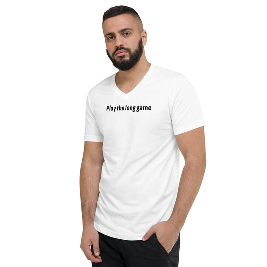 Play the long game - Black Text - Mens V-Neck T-Shirt