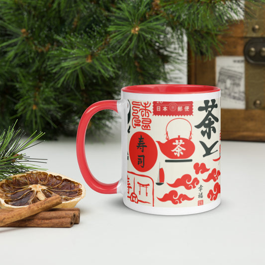 Japanese Inspired - Coffee Mug with Red Color Inside