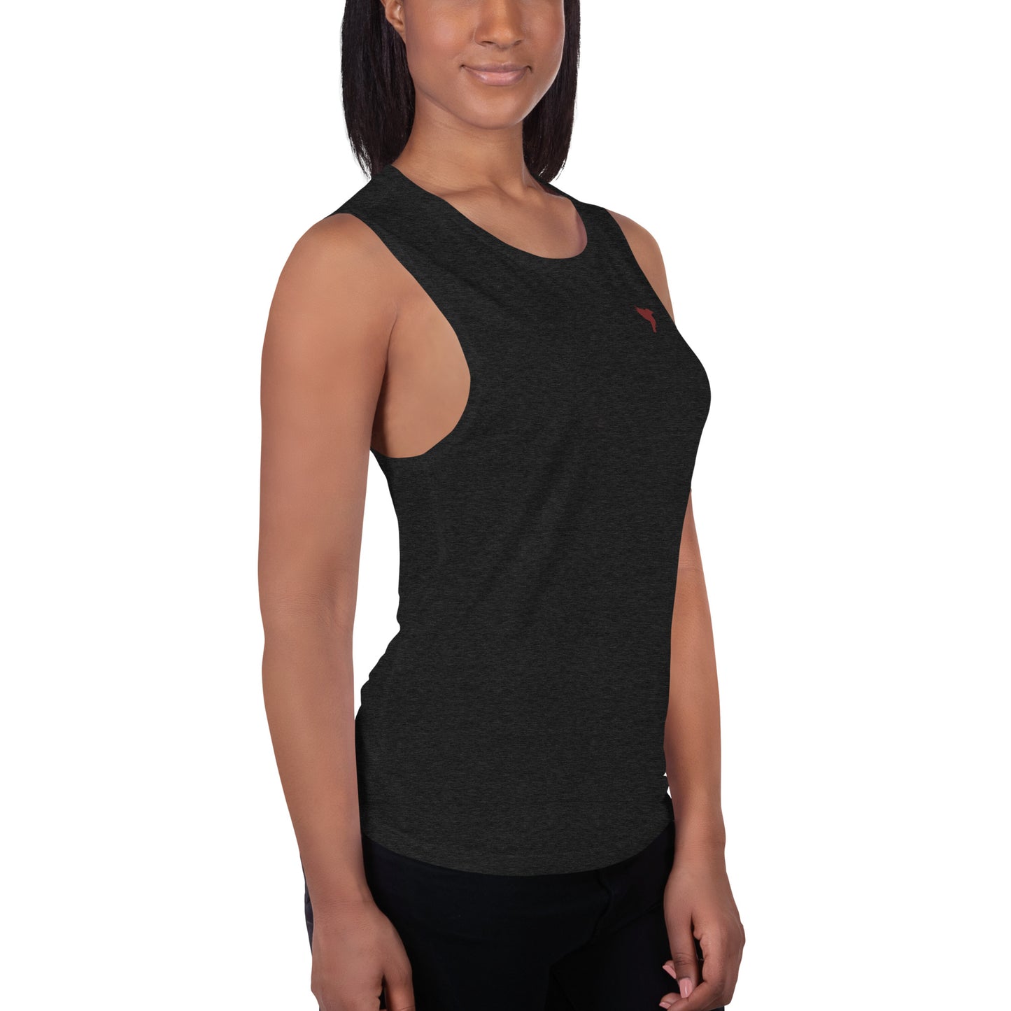 Womens Muscle Tank- Black with dark red kookaburra logo