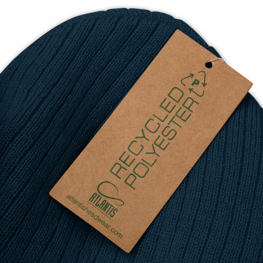 Ribbed knit beanie - Navy blue with black kookaburra logo