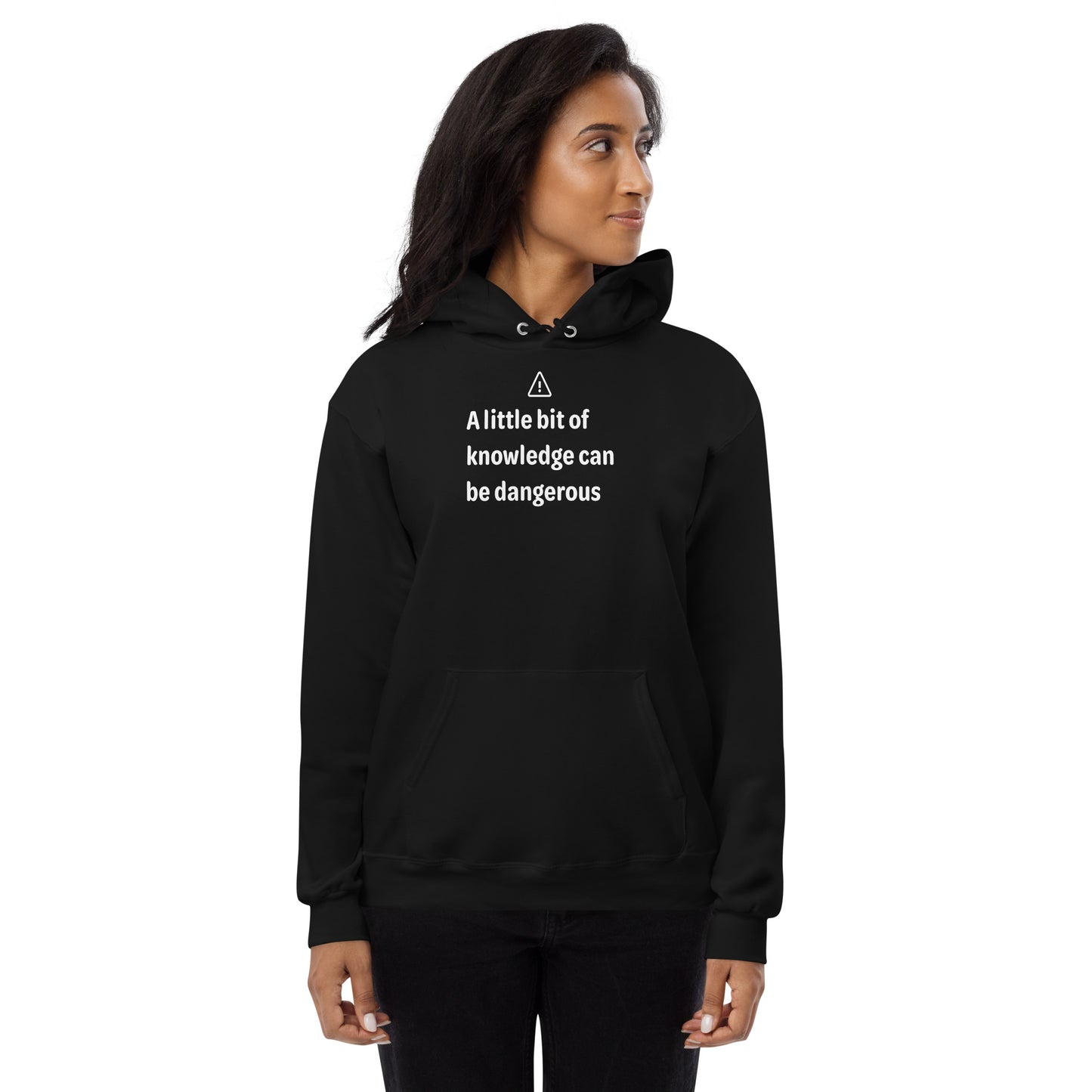 Dangerous level of knowledge - White Text - Womens fleece hoodie