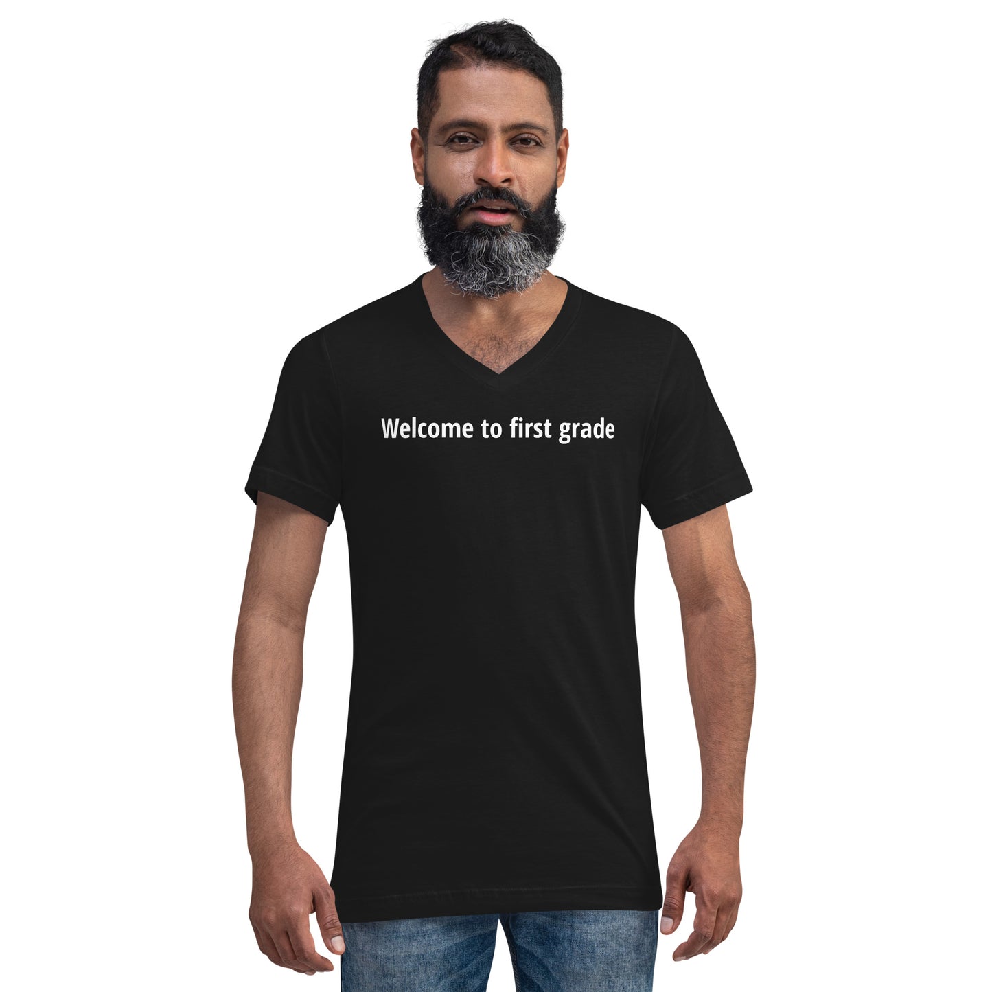 Welcome to first grade - White Text - Mens V-Neck T-Shirt