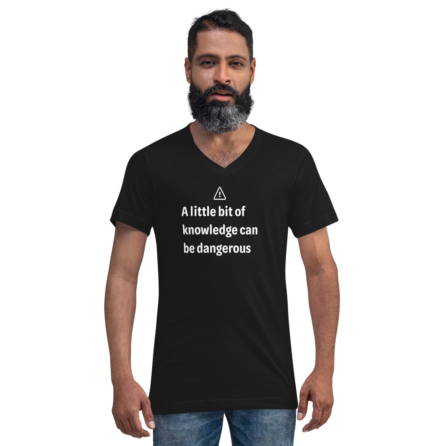 Dangerous level of knowledge - White Text - Mens V-Neck T-Shirt