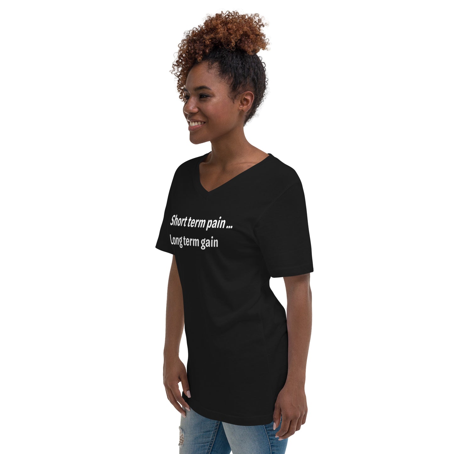 Short Term Pain - White Text - Womens V-Neck T-Shirt