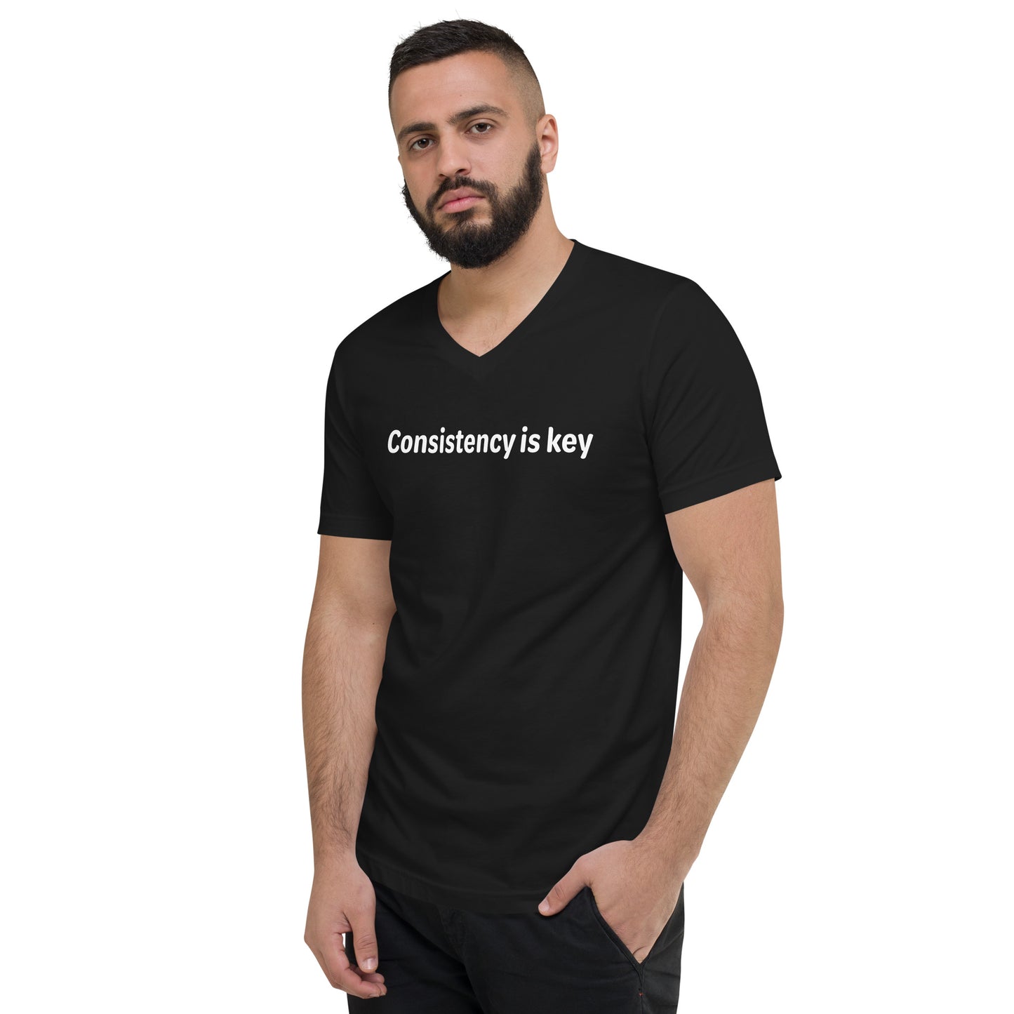 Consistency is key - White text - Mens V-Neck T-Shirt