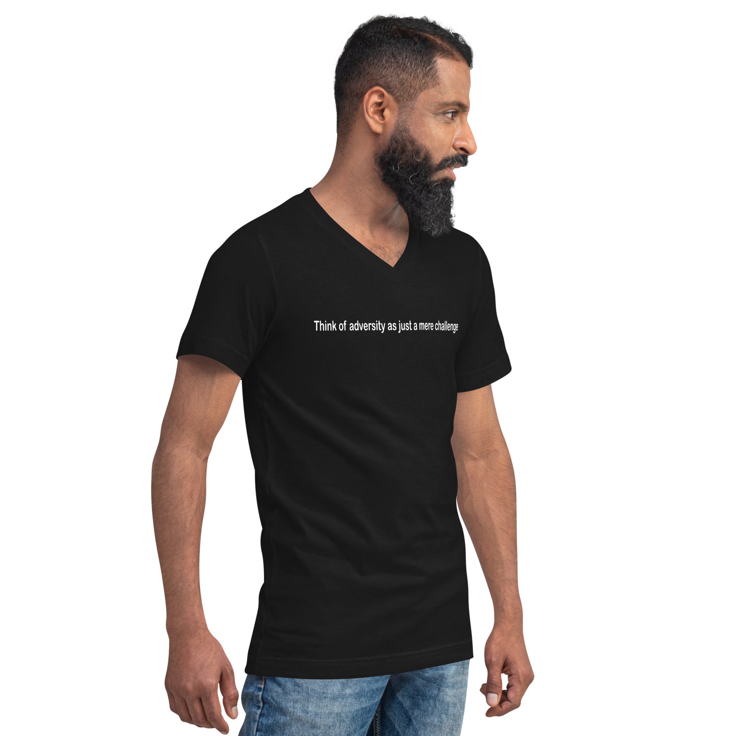 Adversity - a mere challenge - White text - Mens V-Neck T-Shirt