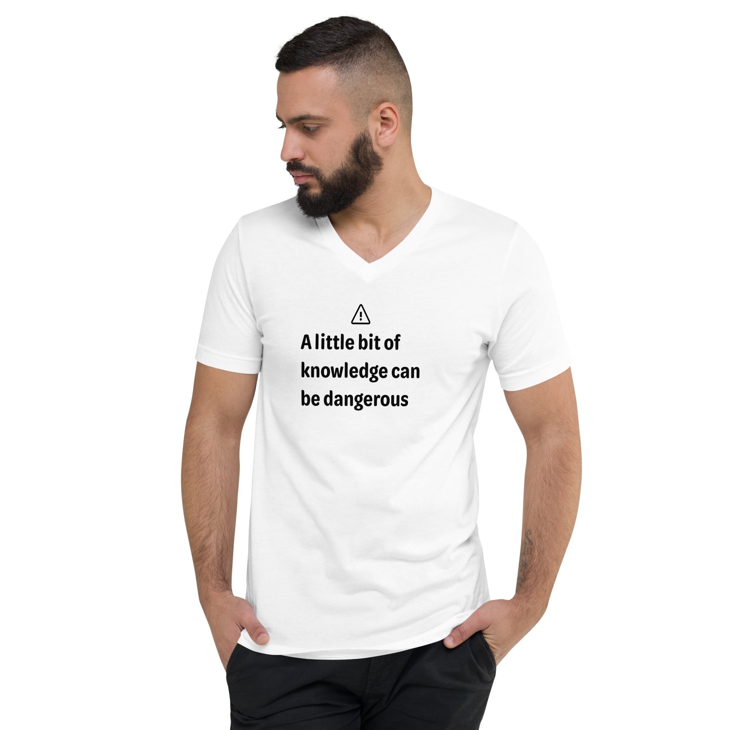 Dangerous level of knowledge - Black Text - Mens V-Neck T-Shirt