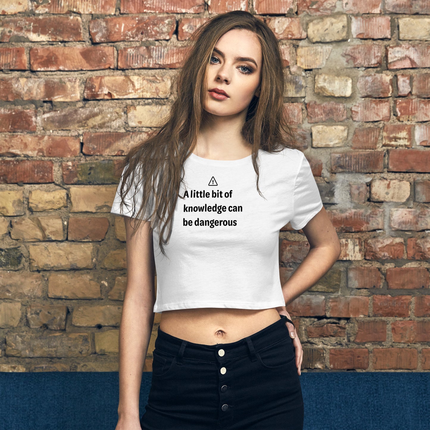 Dangerous level of knowledge - Black Text - Womens Crop Tee