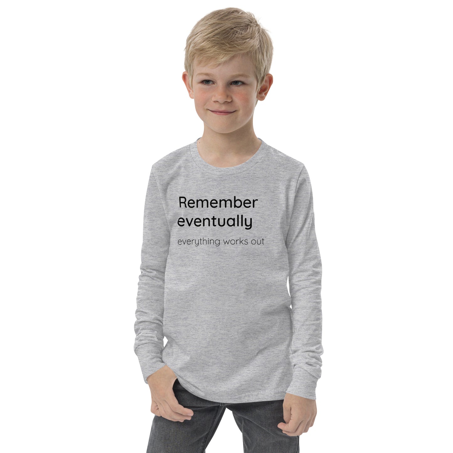 Remember eventually everything works out - Black text - Youth long sleeve tee