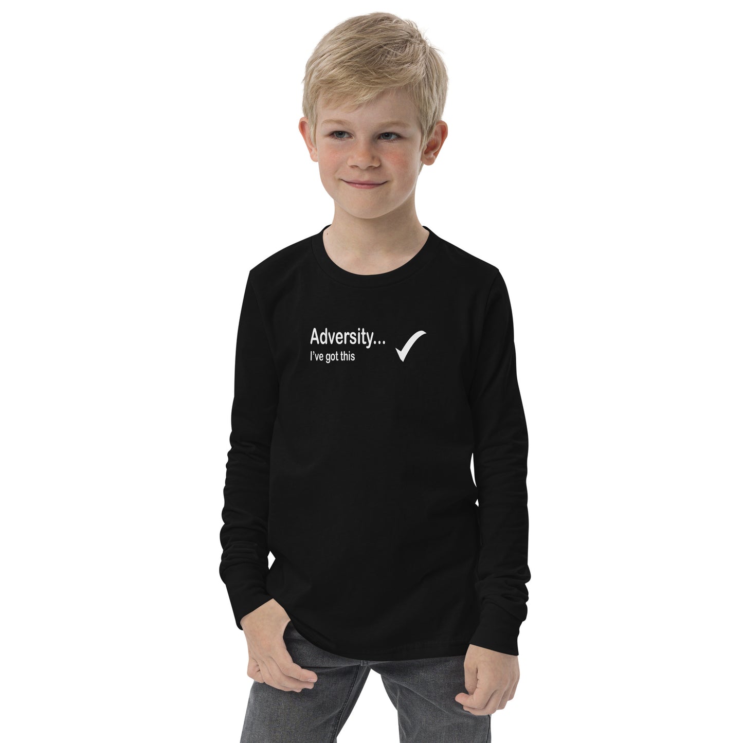 Adversity I've got this - White Text - Youth long sleeve tee