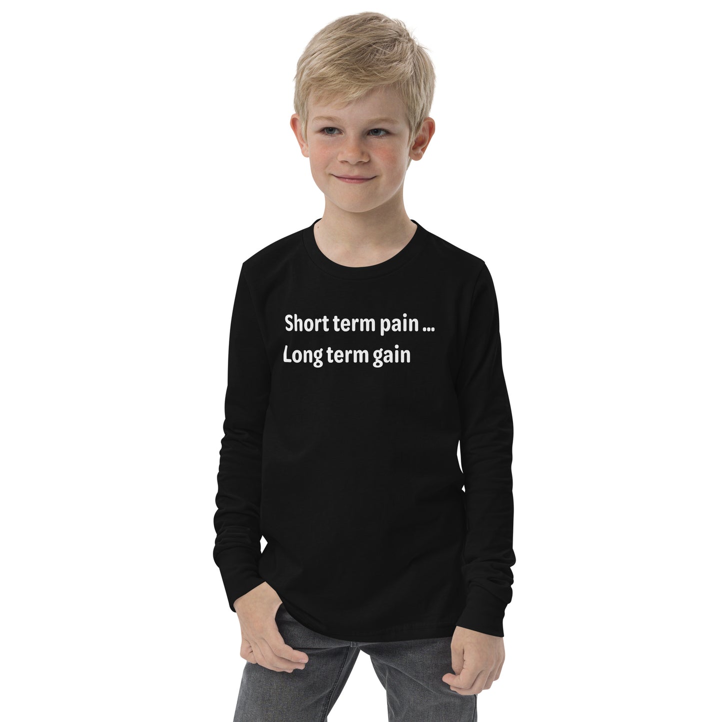 Short Term Pain - White Text - Youth long sleeve tee